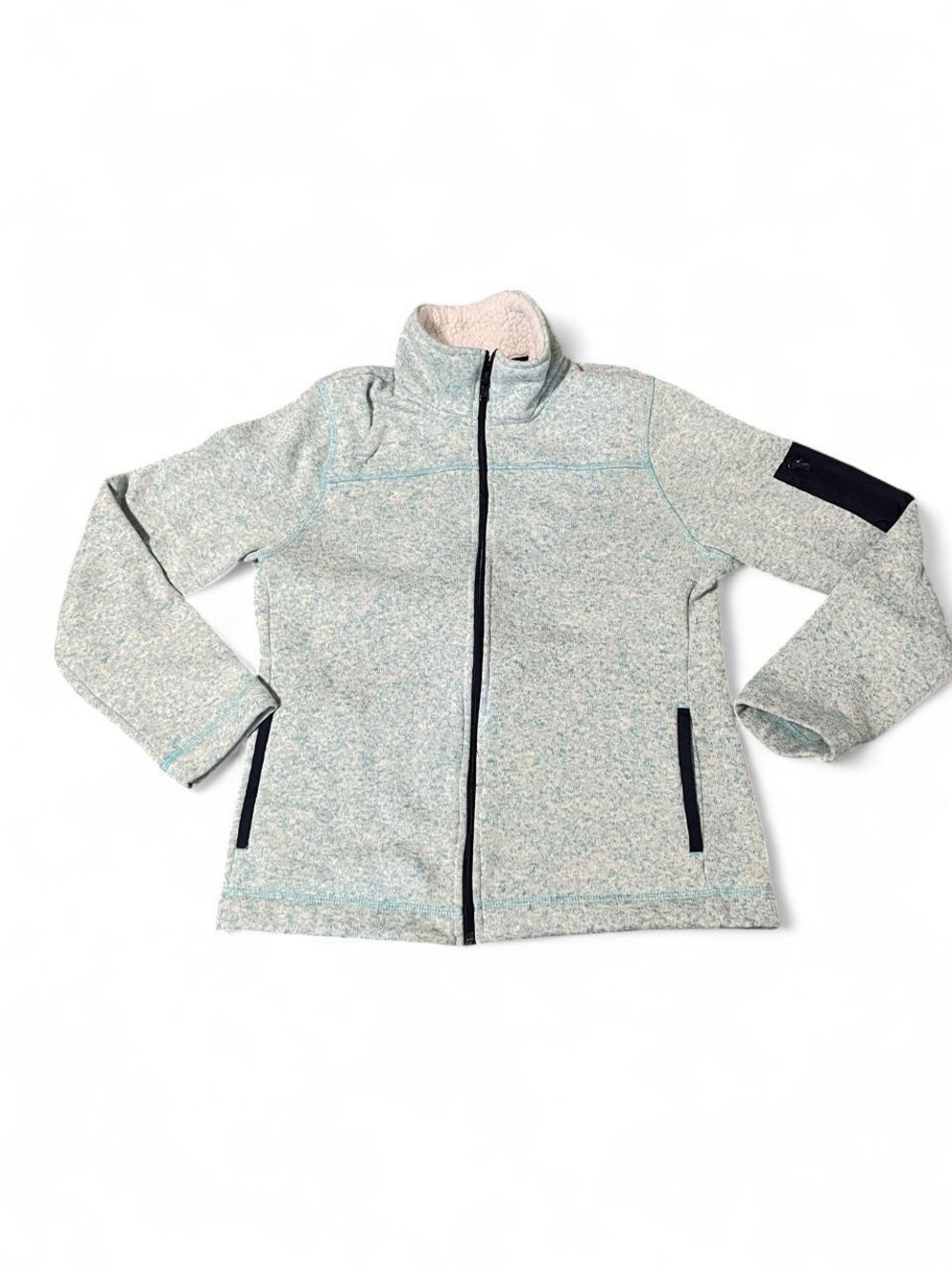 Heathered Light Blue Full-Zip Jacket with Navy Accents